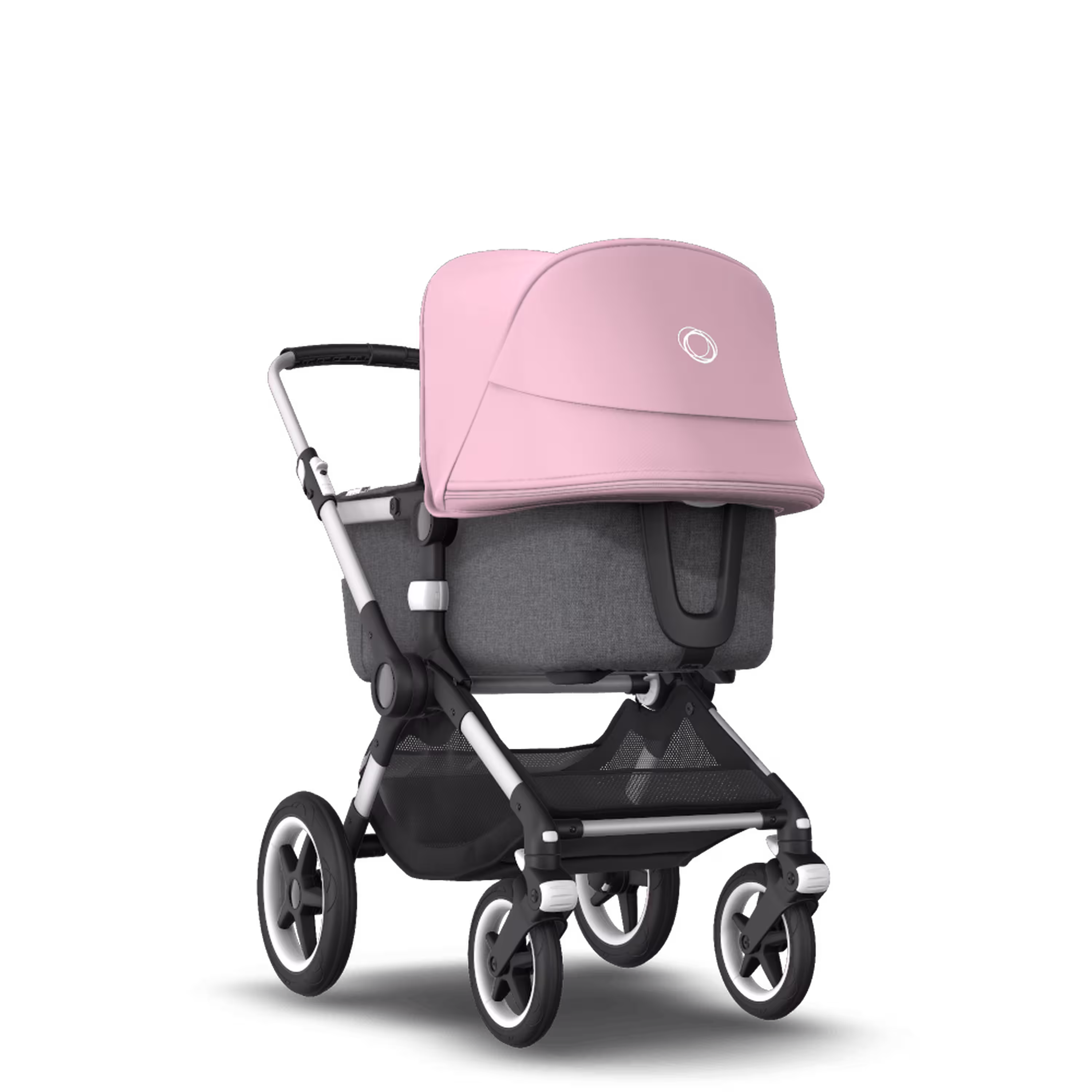 Bugaboo Fox 2 seat and carrycot pushchair soft pink sun canopy, grey melange fabrics, aluminium base - Main Modal Image Slide 1 of 10