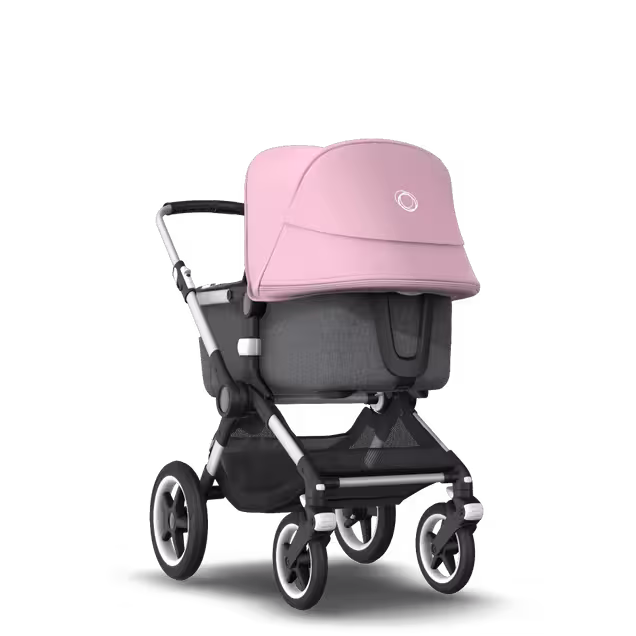 Bugaboo Fox 2 seat and carrycot pushchair soft pink sun canopy, grey melange fabrics, aluminium base - Main Image Slide 1 of 10