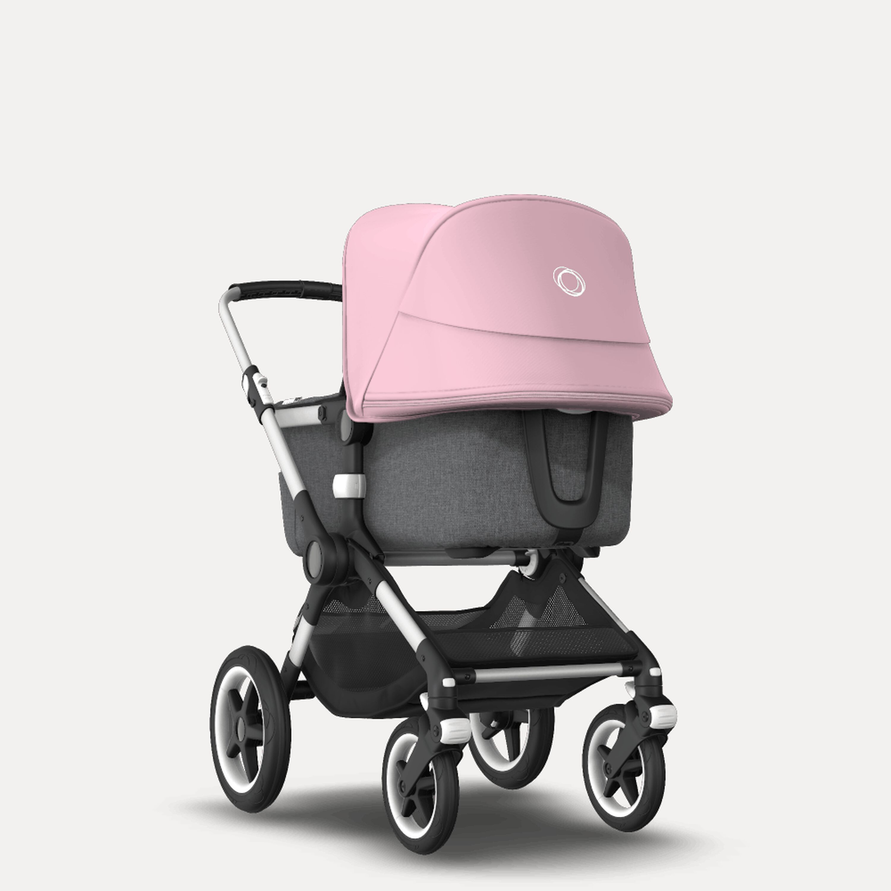 Bugaboo Fox 2 seat and carrycot pushchair soft pink sun canopy, grey melange fabrics, aluminium base - Main Modal Image Slide 1 of 10
