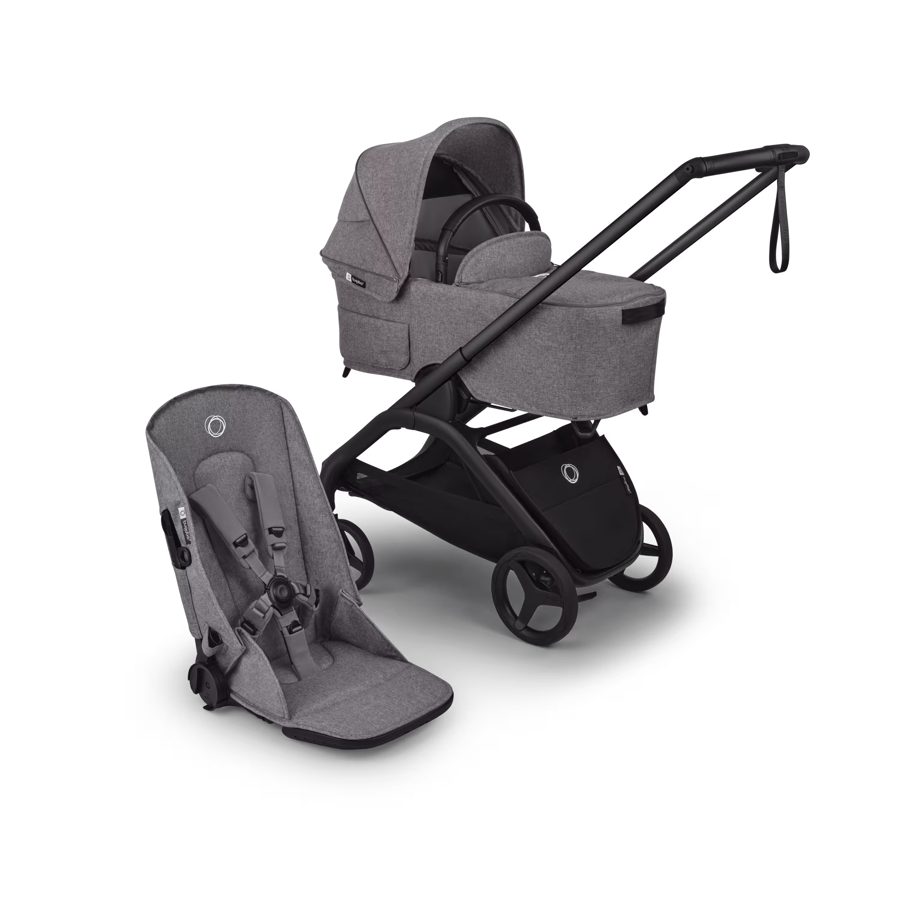 Bugaboo Dragonfly Plus 2-in-1 stroller black base, grey melange fabrics, grey melange sun canopy - Main Modal Image Slide 1 of 11