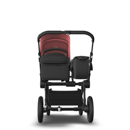Bugaboo Donkey 5 Mono bassinet and seat stroller black base, midnight black fabrics, sunrise red sun canopy