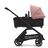 Seitenansicht des Bugaboo Dragonfly Liegewannen-Kinderwagens mit schwarzem Fahrgestell, mitternachtsschwarzem Stoff und morgenrosa Sonnendach. - Thumbnail Slide 3 of 16