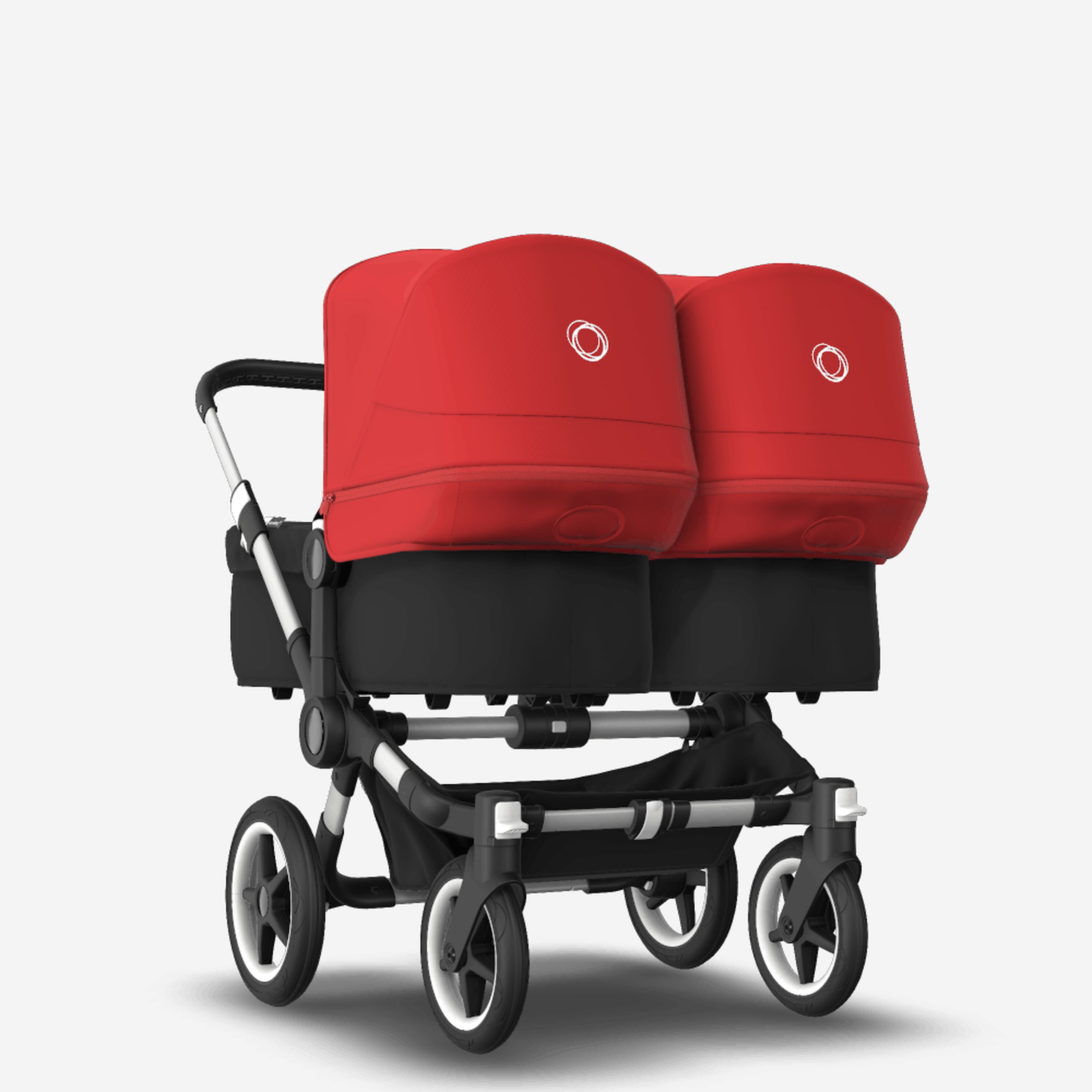 Bugaboo Donkey 3 Twin seat and bassinet stroller red sun canopy, black fabrics, aluminium base - Main Modal Image Slide 1 of 9
