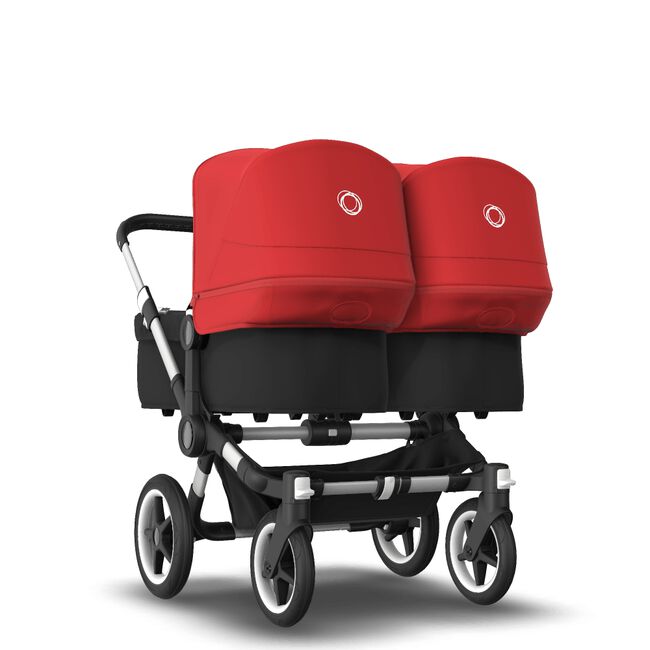 Bugaboo Donkey 3 Twin seat and bassinet stroller red sun canopy, black fabrics, aluminium base - Main Image Slide 1 of 9