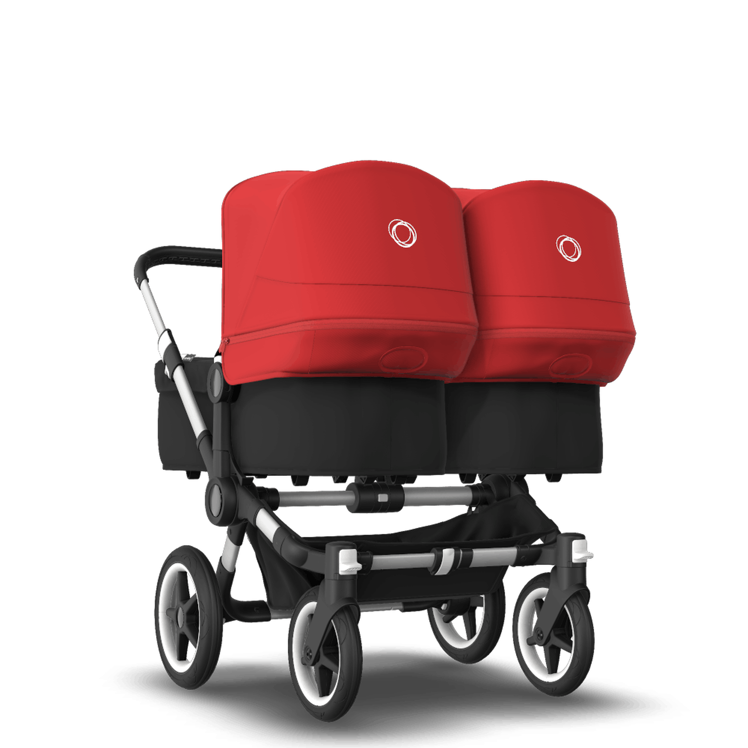 Bugaboo Donkey 3 Twin seat and bassinet stroller red sun canopy, black fabrics, aluminium base - Thumbnail Slide 1 of 9