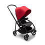 Bugaboo Bee 6 bassinet and seat stroller red sun canopy, grey mélange fabrics, black base