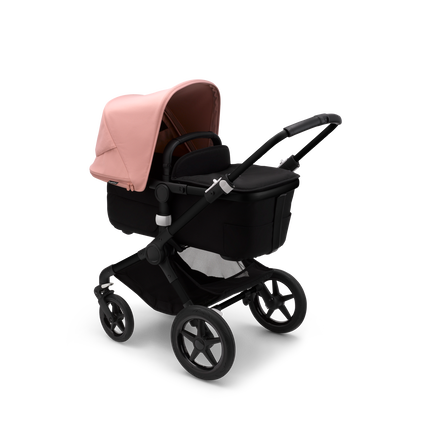 Bugaboo Fox 3 bassinet and seat stroller black base, midnight black fabrics, morning pink sun canopy - view 2