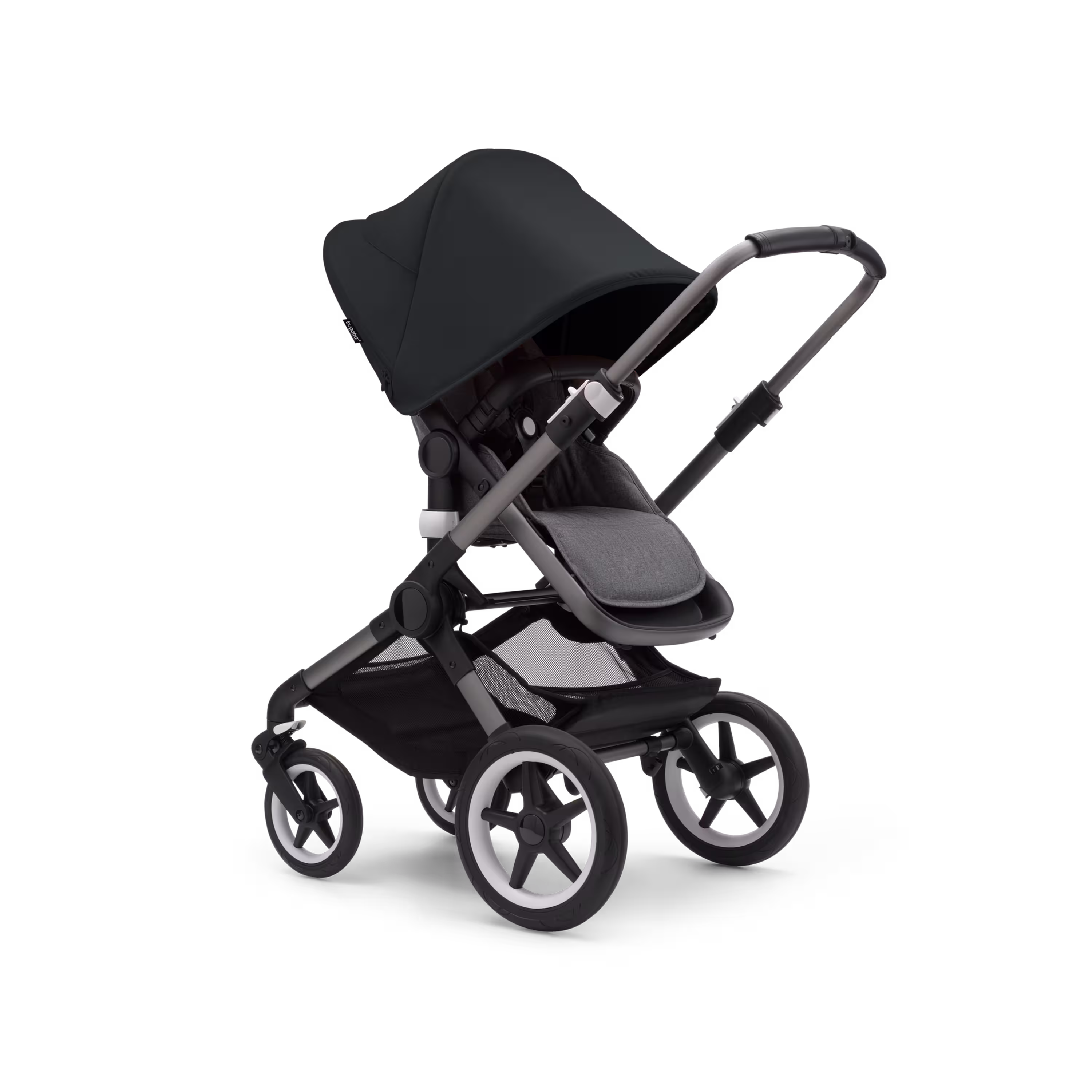 Bugaboo Fox 3 seat stroller with graphite frame, grey melange fabrics, and black sun canopy. - Main Modal Image Slide 7 of 7