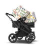 Bugaboo Donkey 5 Duo bassinet and seat stroller black base, midnight black fabrics, art of discovery white sun canopy - Thumbnail Slide 5 of 12