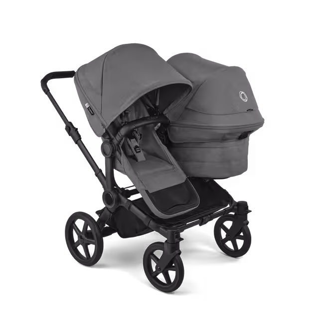 Bugaboo Donkey 6 double pushchair black base, moon grey fabrics, moon grey sun canopy - Main Image Slide 1 of 10
