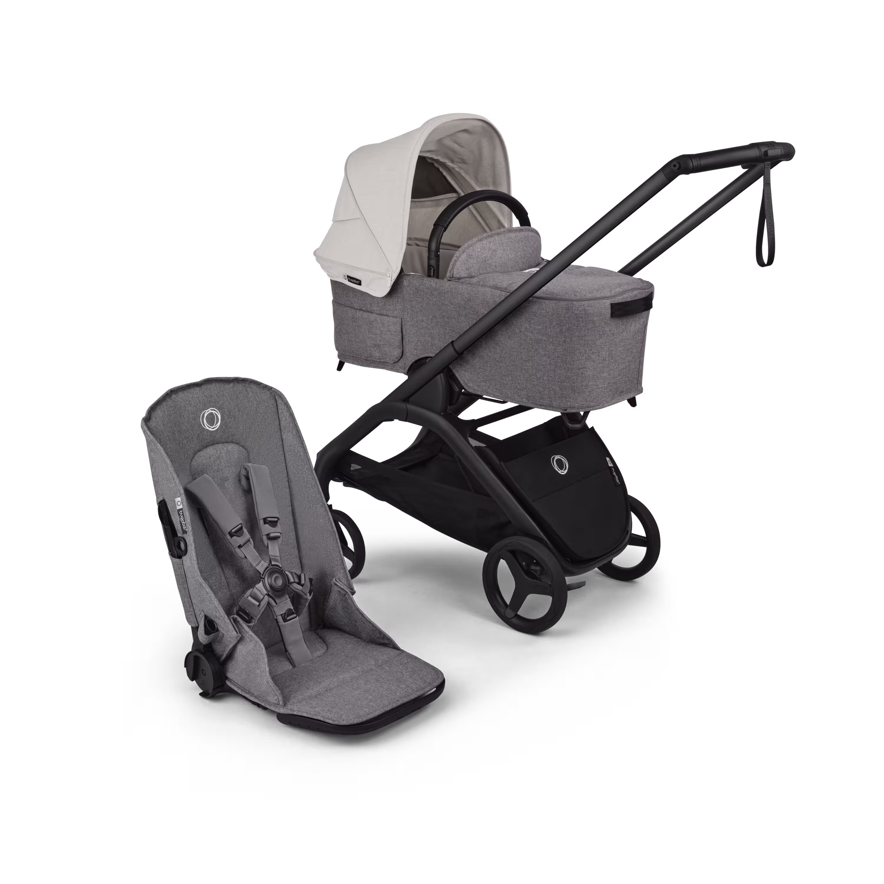 Bugaboo Dragonfly Plus 2-in-1 stroller black base, grey melange fabrics, misty white sun canopy - Main Modal Image Slide 1 of 11
