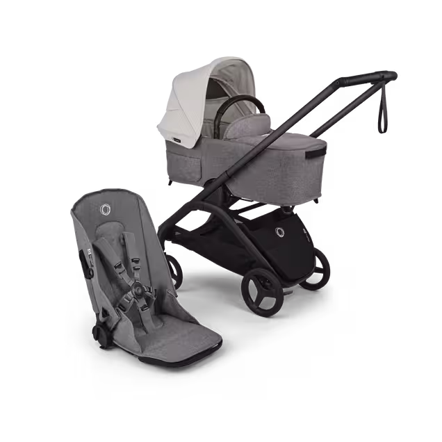 Bugaboo Dragonfly Plus 2-in-1 stroller black base, grey melange fabrics, misty white sun canopy - Main Image Slide 1 of 11