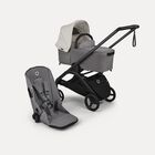 Bugaboo Dragonfly Plus 2-in-1 stroller black base, grey melange fabrics, misty white sun canopy
