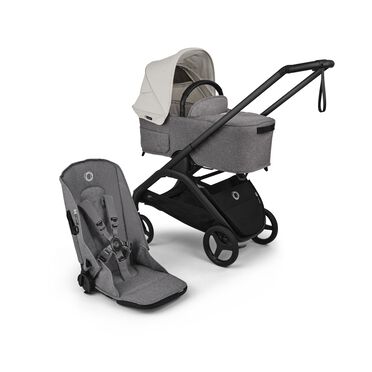 Bugaboo Dragonfly Plus 2-in-1 stroller black base, grey melange fabrics, misty white sun canopy