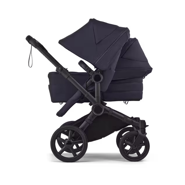 Bugaboo Donkey 6 double stroller black base, deep indigo fabrics, deep indigo sun canopy  - Main Image Slide 3 of 10