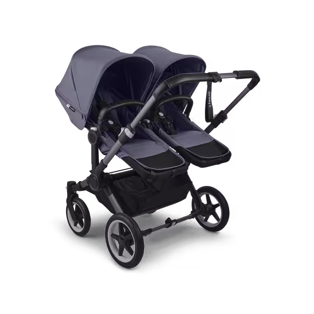 Bugaboo Donkey 5 twin stroller graphite base, stormy blue fabrics, stormy blue sun canopy - Main Image Slide 3 of 12