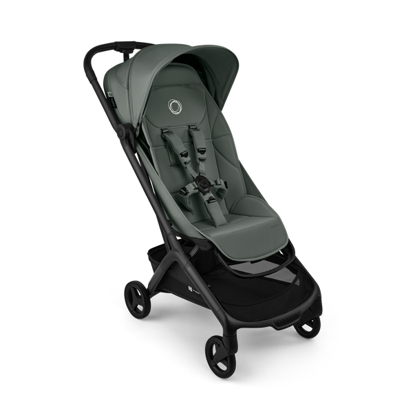 Bugaboo Butterfly 2 Plus travel stroller black base, forest green fabrics, forest green sun canopy