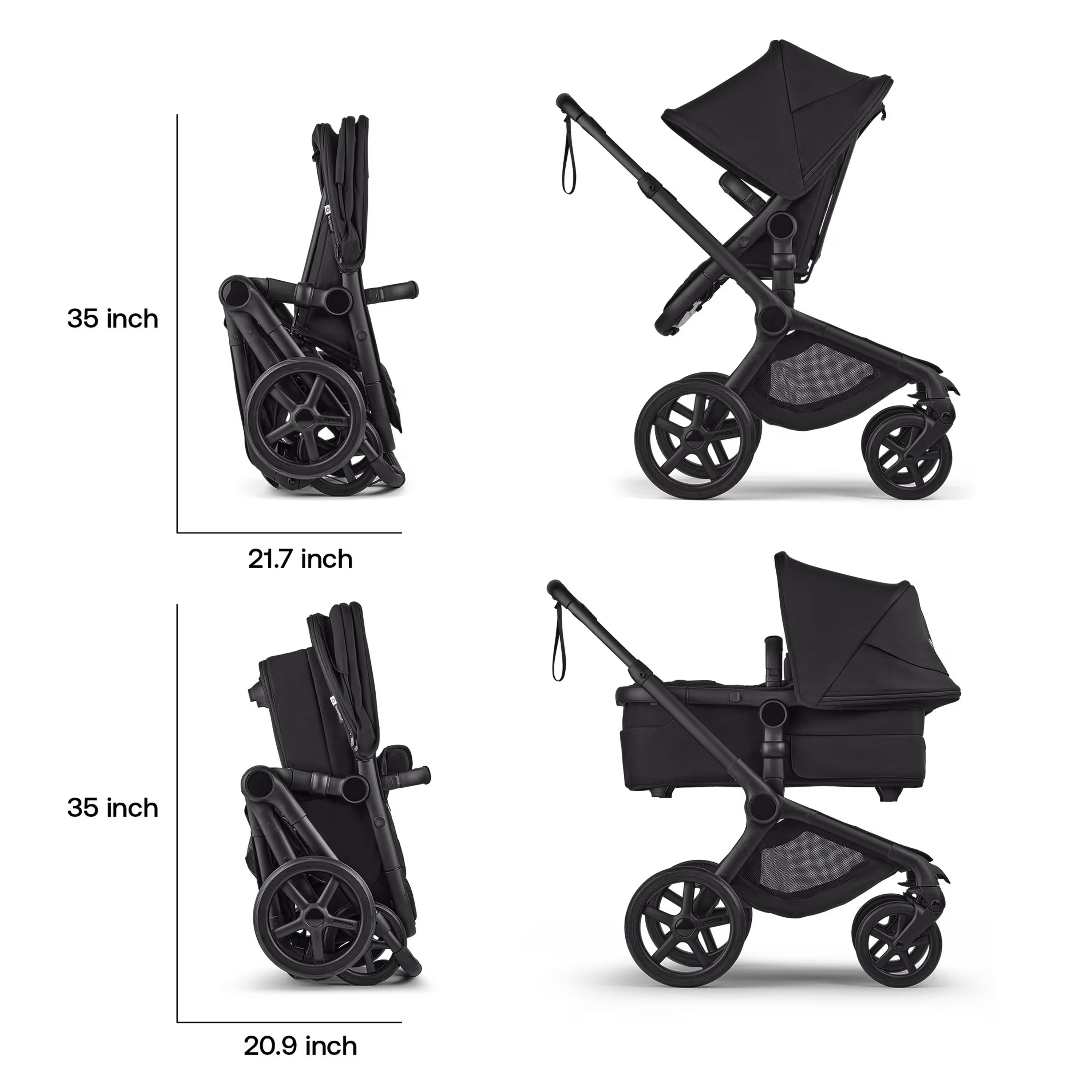 Bugaboo Fox 5 Renew 2-in-1 stroller black base,heritage black fabrics, misty white sun canopy - Main Modal Image Slide 9 of 12