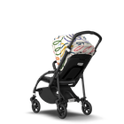 Bugaboo Bee 6 seat stroller black base, grey fabrics, art of discovery white sun canopy