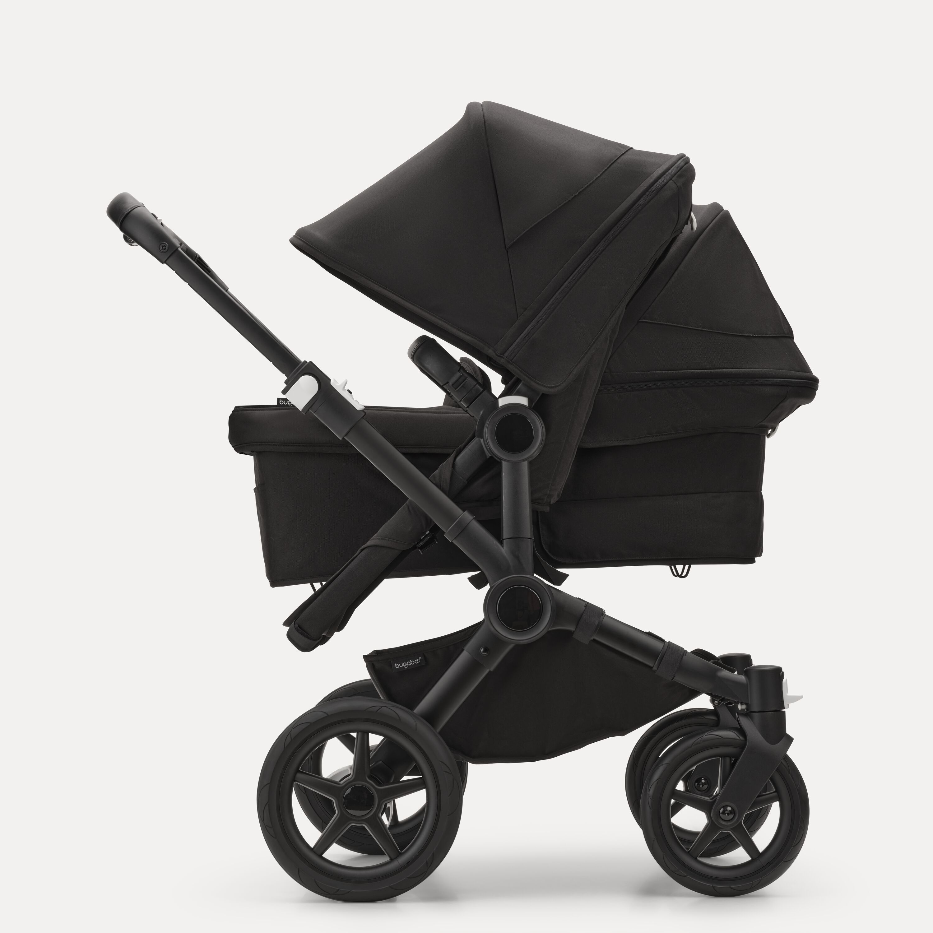 Bugaboo Donkey 5 Duo double stroller black base, midnight black fabrics, midnight black sun canopy - Main Modal Image Slide 2 of 11