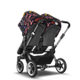Bugaboo Donkey 5 Twin bassinet and seat stroller graphite base, grey mélange fabrics, art of discovery dark blue sun canopy - Thumbnail Slide 2 of 15