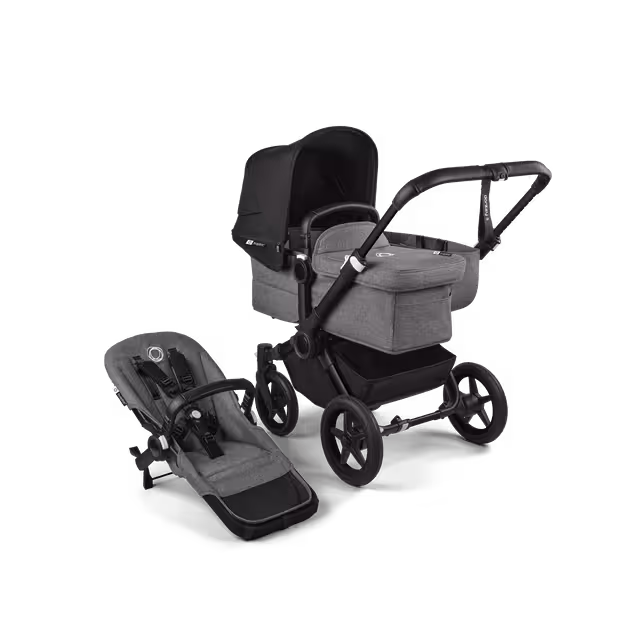 Bugaboo Donkey 5 Mono 2-in-1 stroller black base, grey mélange fabrics, midnight black sun canopy - Main Image Slide 1 of 11