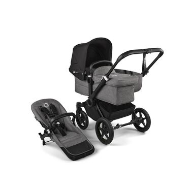 Bugaboo Donkey 5 Mono 2-in-1 stroller black base, grey mélange fabrics, midnight black sun canopy