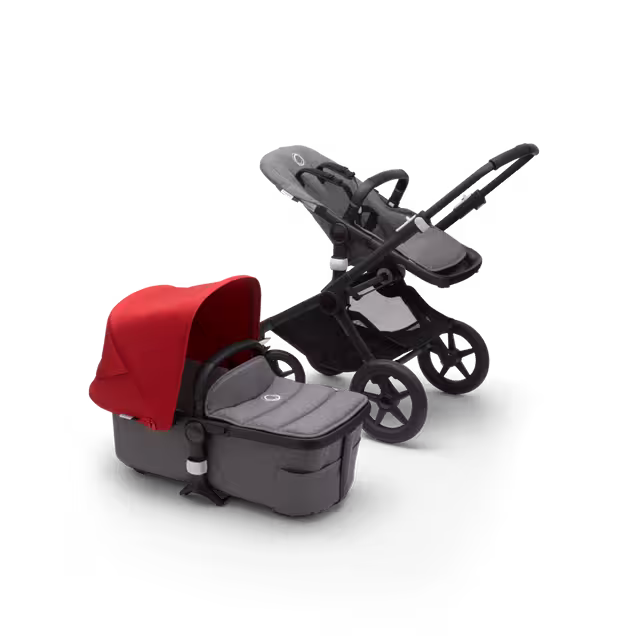 Fox 2 Seat and Bassinet Stroller Red sun canopy, Grey Melange style set, Black chassis - Main Image Slide 8 of 8