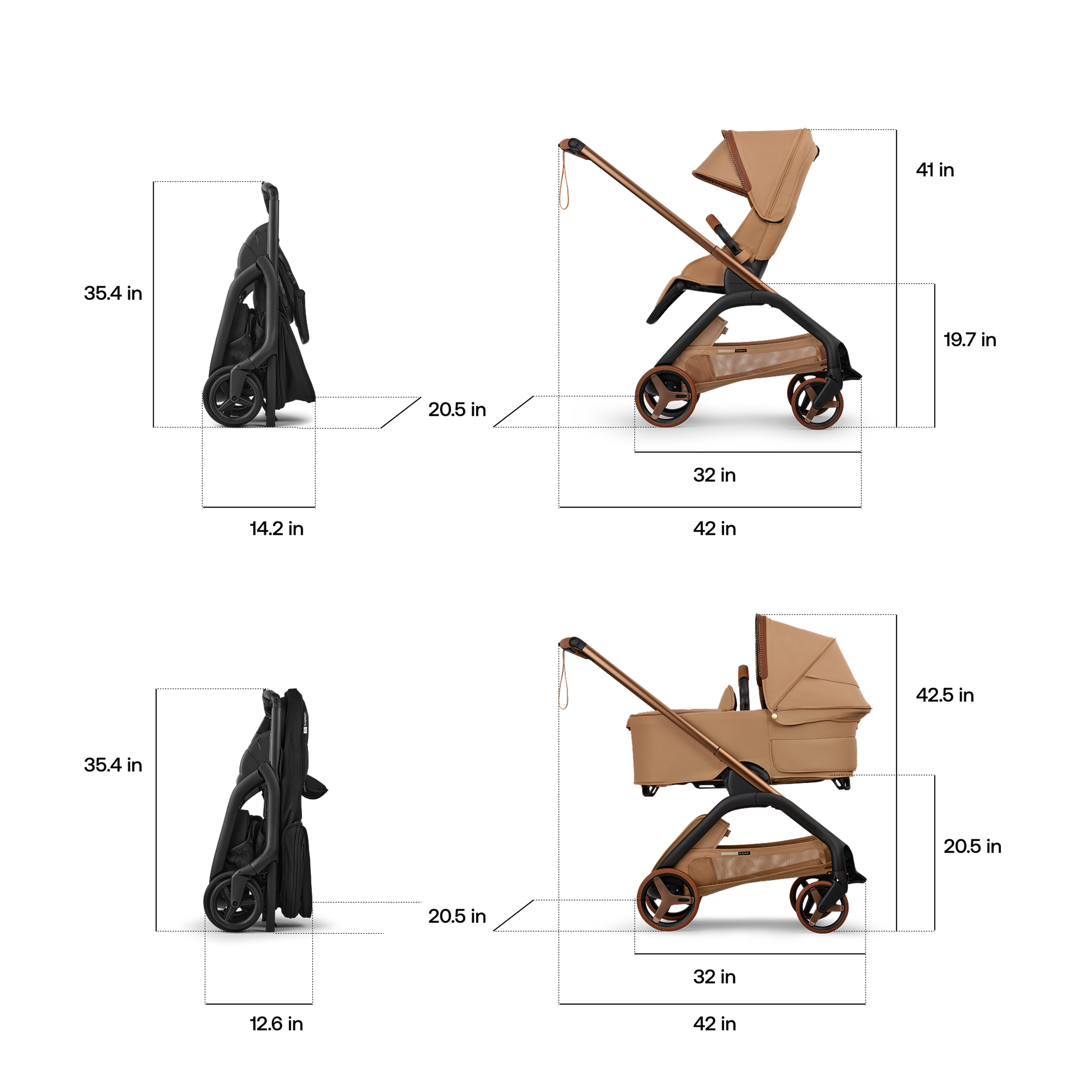 Bugaboo x Stella McCartney  Dragonfly Plus 2-in-1 stroller tobacco brown base, tobacco brown fabrics, tobacco brown sun canopy - Thumbnail Slide 8 of 12