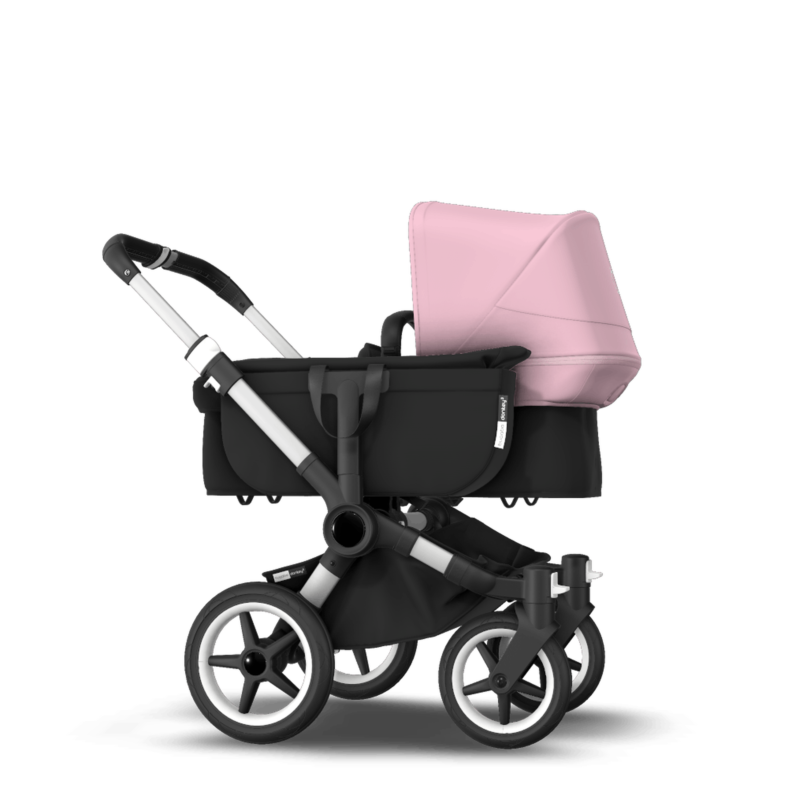 Bugaboo Donkey 3 Mono seat and bassinet stroller soft pink sun canopy, black fabrics, aluminium base - Thumbnail Slide 4 of 10