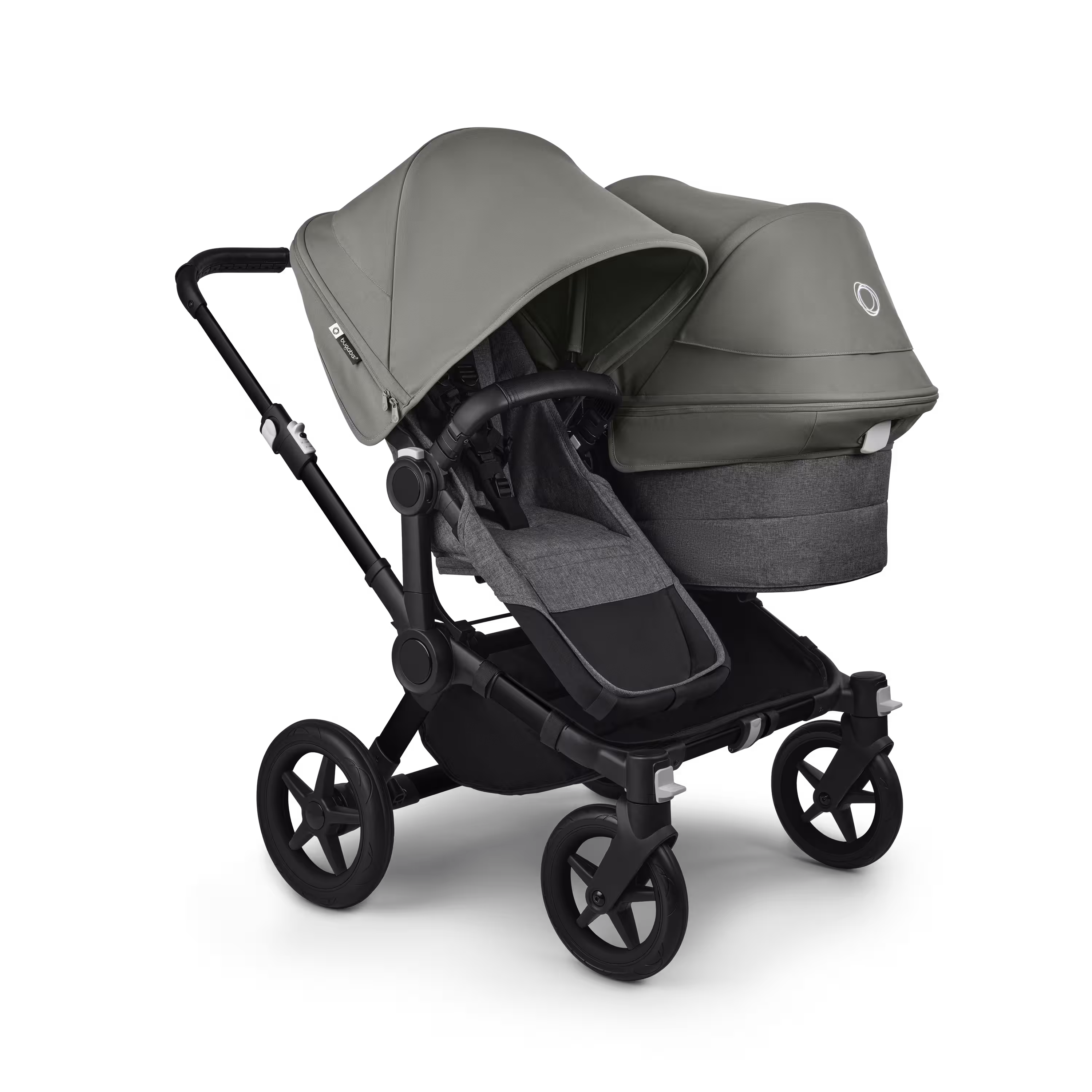 Bugaboo Donkey 5 Duo double stroller black base, grey mélange fabrics, forest green sun canopy - Main Modal Image Slide 1 of 11
