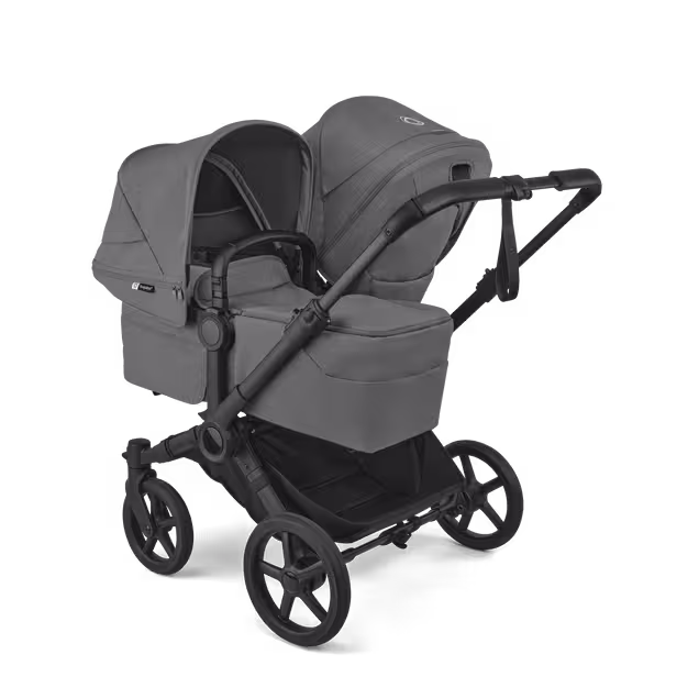 Bugaboo Donkey 6 double pushchair black base, moon grey fabrics, moon grey sun canopy - Main Image Slide 2 of 10