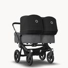 Bugaboo Donkey 3 Twin seat and carrycot pushchair black sun canopy, grey melange fabrics, black base