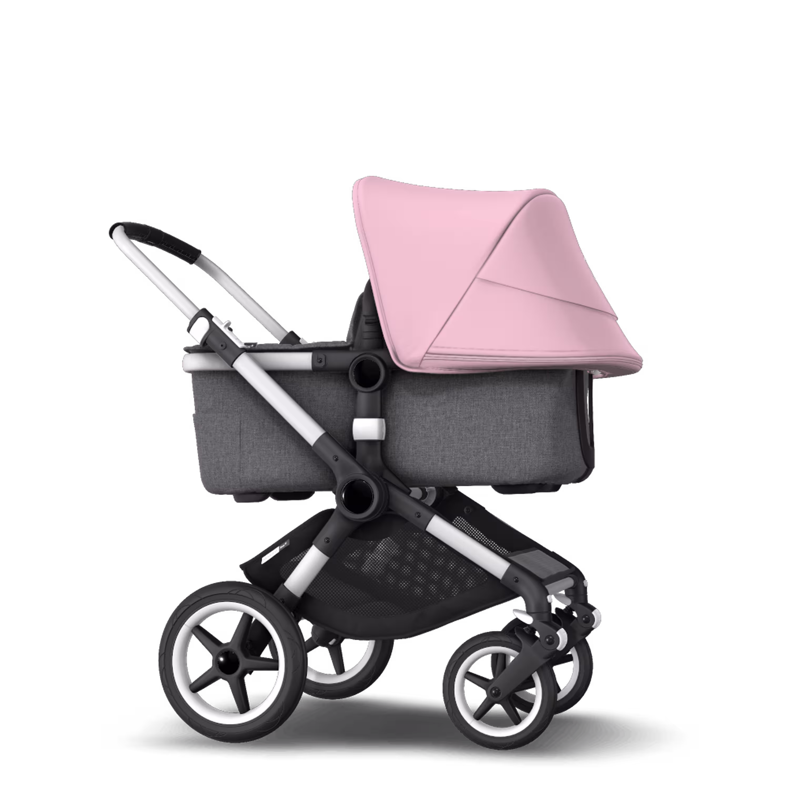 Bugaboo Fox 2 seat and carrycot pushchair soft pink sun canopy, grey melange fabrics, aluminium base - Main Modal Image Slide 4 of 10