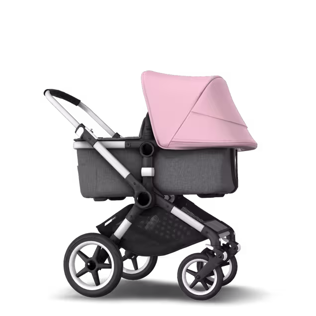Bugaboo Fox 2 seat and carrycot pushchair soft pink sun canopy, grey melange fabrics, aluminium base - Main Image Slide 4 of 10