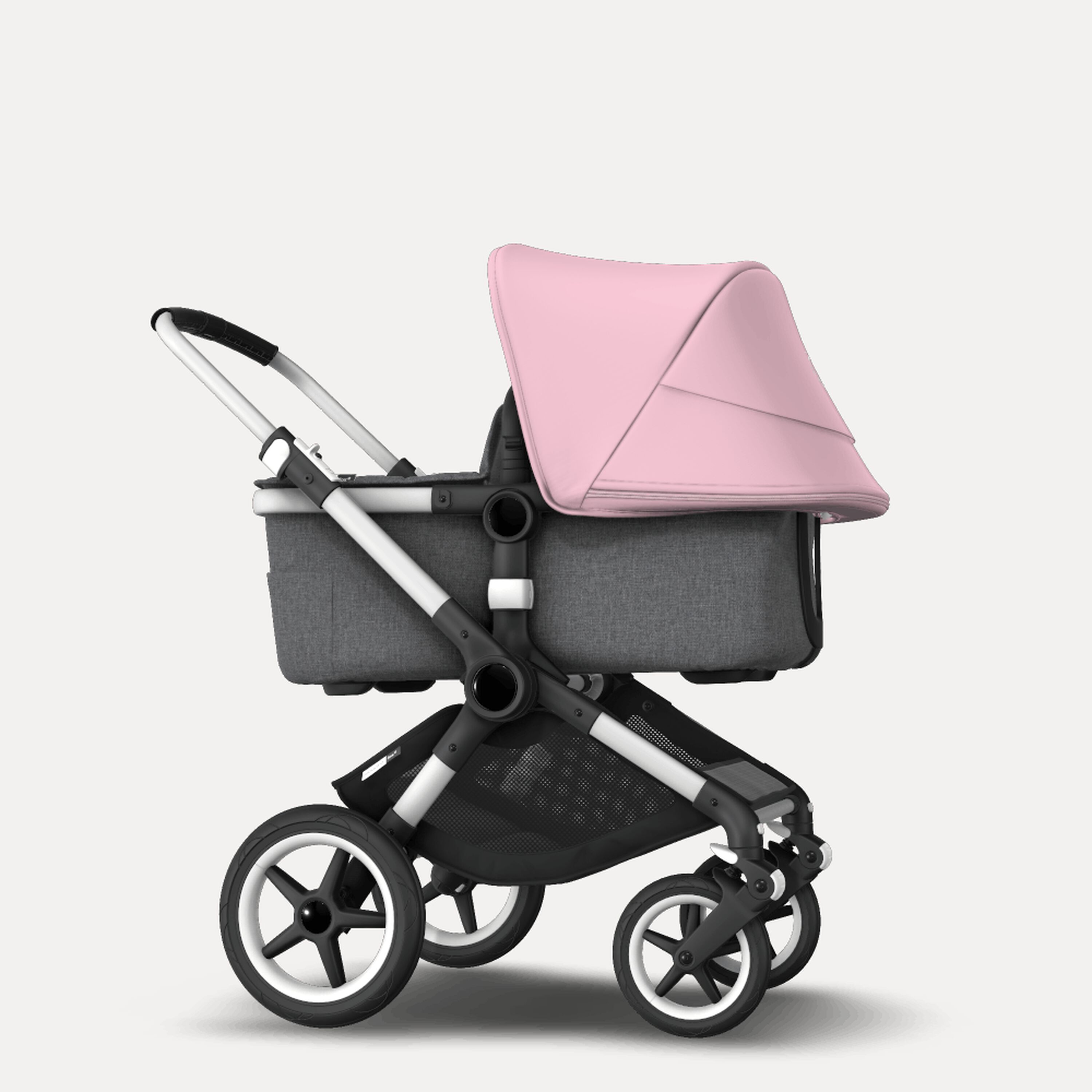Bugaboo Fox 2 seat and carrycot pushchair soft pink sun canopy, grey melange fabrics, aluminium base - Main Modal Image Slide 4 of 10