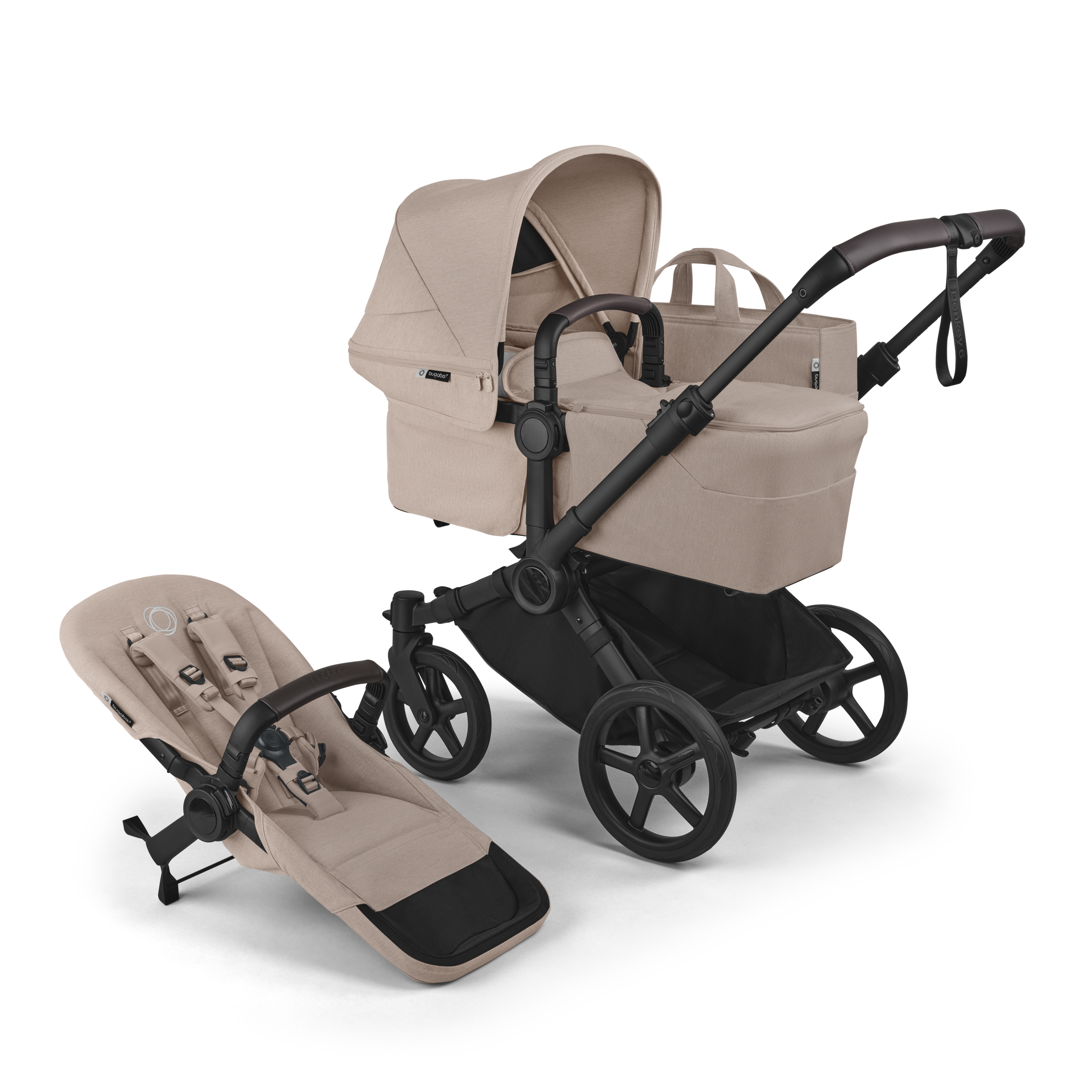 Bugaboo Donkey 6 2-in-1  pushchair black base, desert taupe melange fabrics, desert taupe melange sun canopy - Thumbnail Slide 1 of 10
