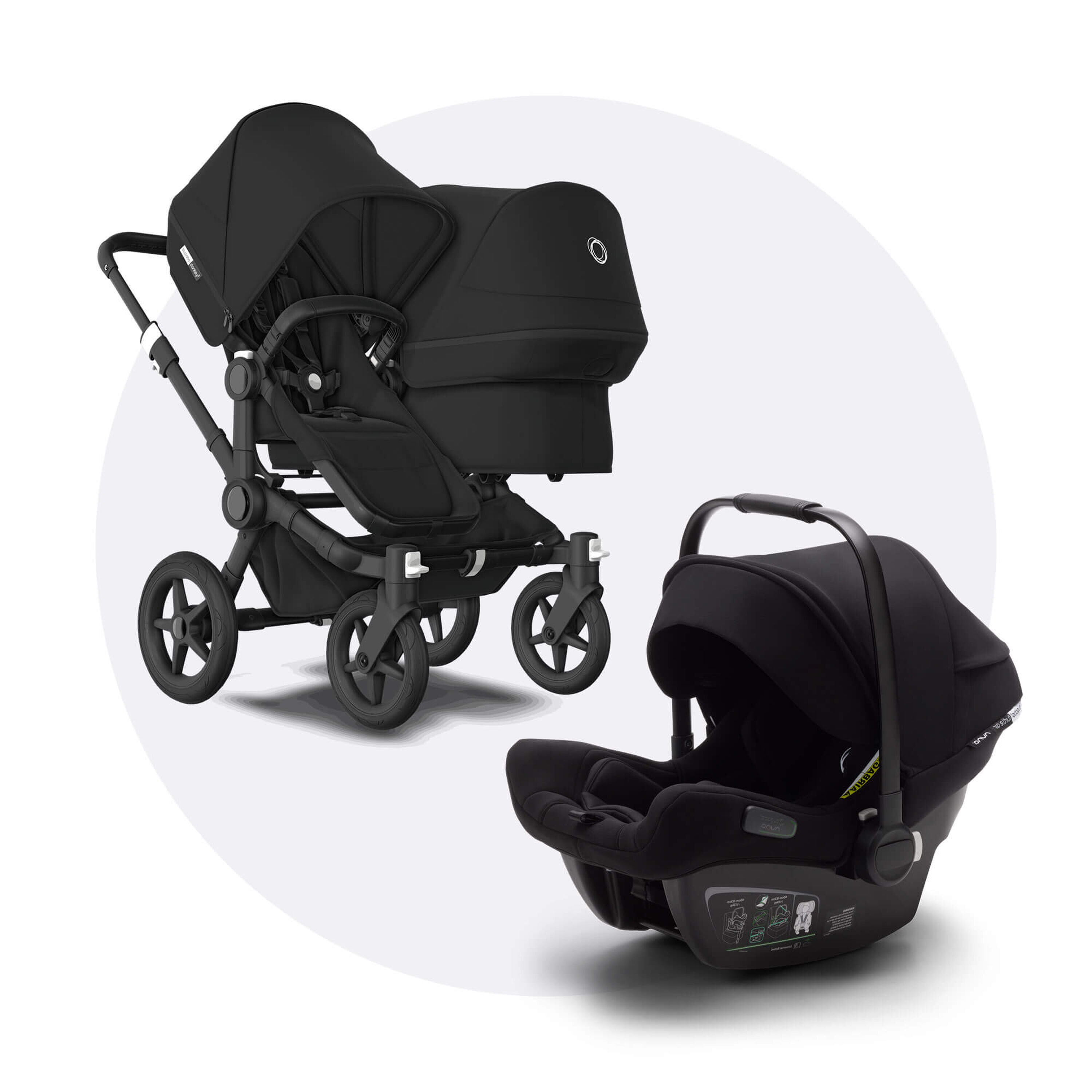 Bugaboo Donkey 3 Duo travel system black sun canopy, black fabrics, black base - Main Modal Image Slide 1 of 11