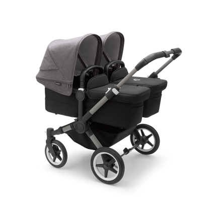 Bugaboo Donkey 5 Twin bassinet and seat stroller graphite base, midnight black fabrics, grey mélange sun canopy - view 1