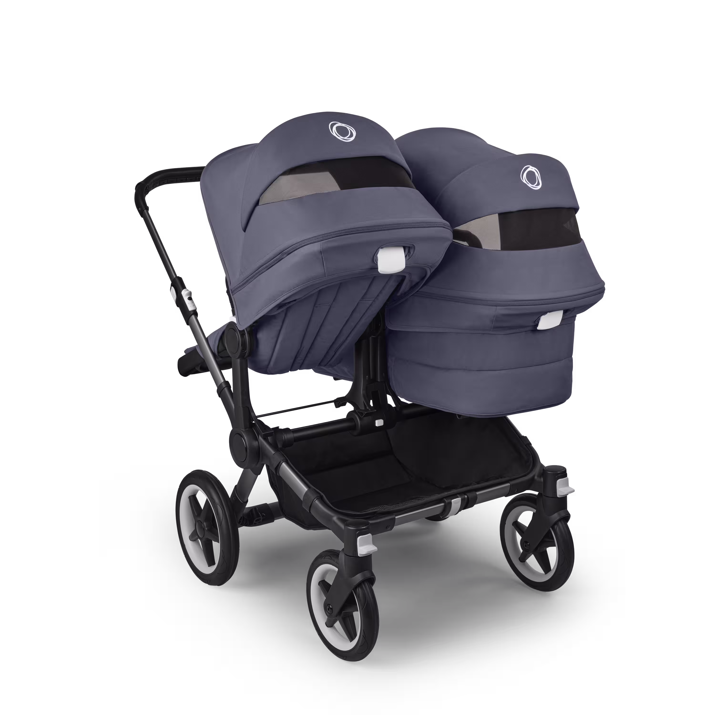 Bugaboo Donkey 5 Duo double stroller graphite base, stormy blue fabrics, stormy blue sun canopy - Main Modal Image Slide 4 of 11