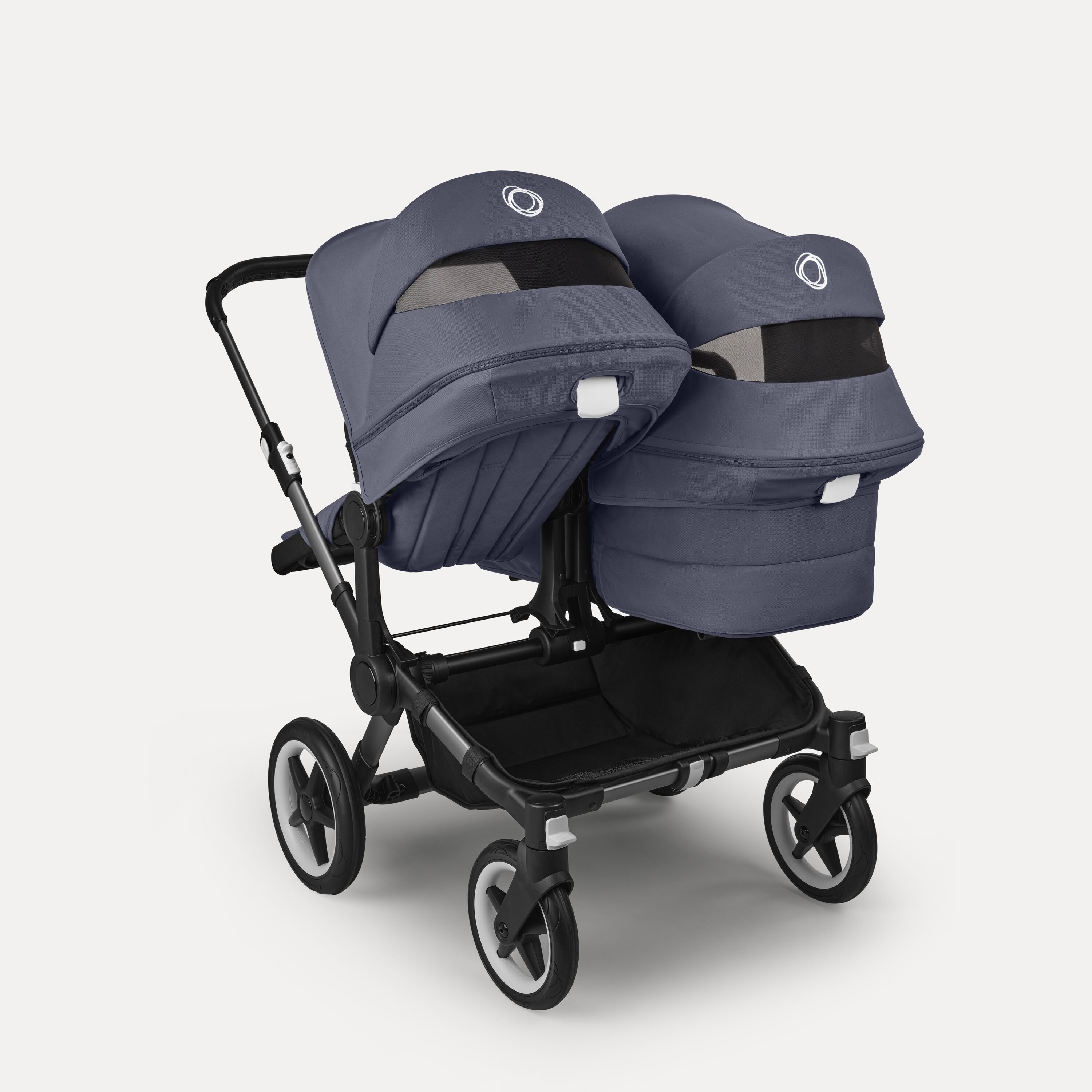 Bugaboo Donkey 5 Duo double stroller graphite base, stormy blue fabrics, stormy blue sun canopy - Main Modal Image Slide 4 of 11