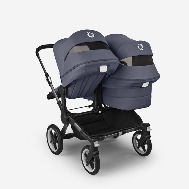 Bugaboo Donkey 5 Duo double stroller graphite base, stormy blue fabrics, stormy blue sun canopy - Main Image Slide 4 of 11