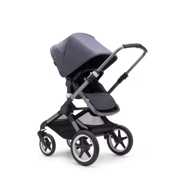Bugaboo Fox 3 seat stroller with graphite frame, stormy blue fabrics, and stormy blue sun canopy. - Main Image Slide 8 of 9