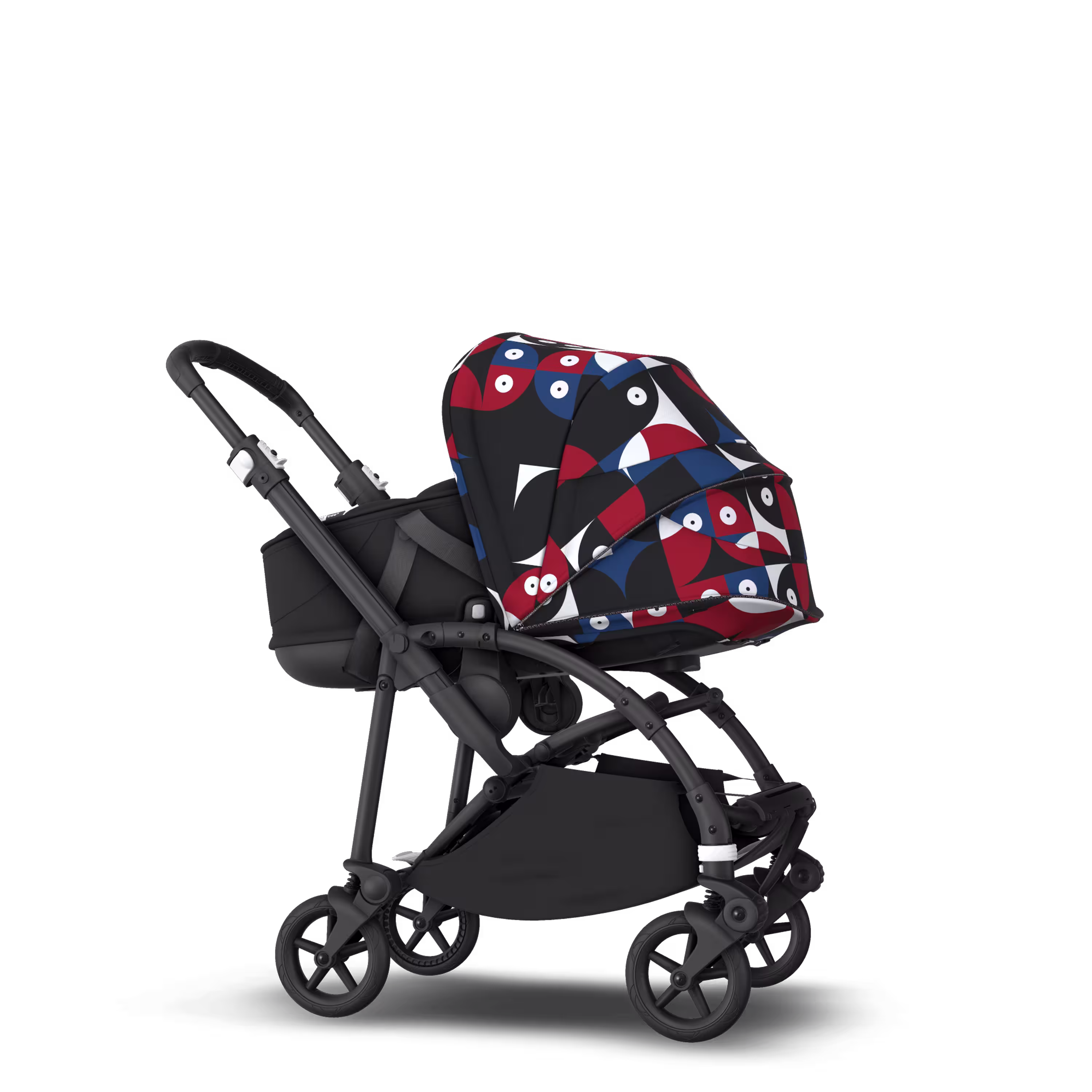 Bugaboo Bee 6 bassinet and seat stroller black base, black fabrics, animal explorer red/blue sun canopy - Main Modal Image Slide 3 of 6