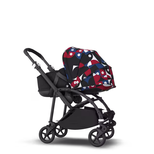 Bugaboo Bee 6 bassinet and seat stroller black base, black fabrics, animal explorer red/blue sun canopy - Main Image Slide 3 of 6