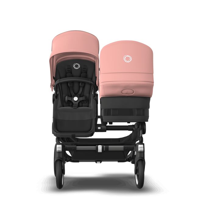 Bugaboo Donkey 5 Duo bassinet and seat stroller graphite base, midnight black fabrics, morning pink sun canopy - Main Image Slide 2 of 12