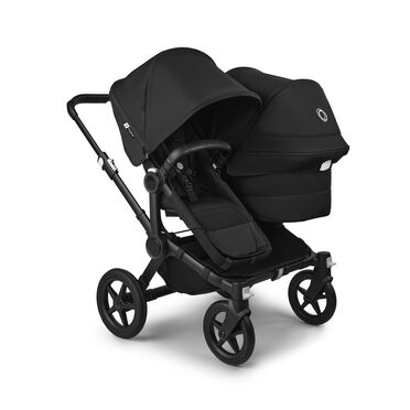 Bugaboo Donkey 5 Duo double stroller black base, midnight black fabrics, midnight black sun canopy