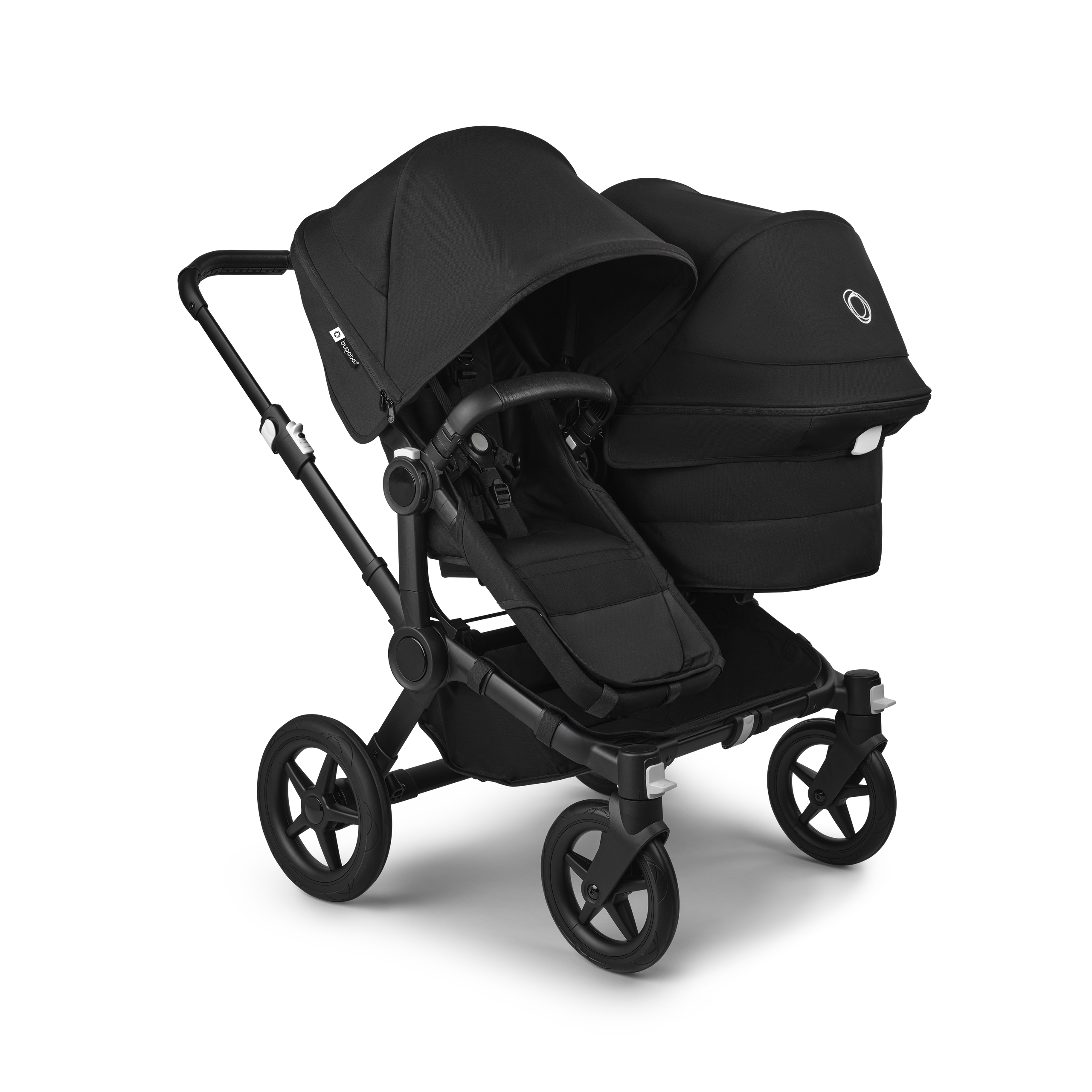 Bugaboo Donkey 5 Duo double stroller black base, midnight black fabrics, midnight black sun canopy - Thumbnail Slide 1 of 11