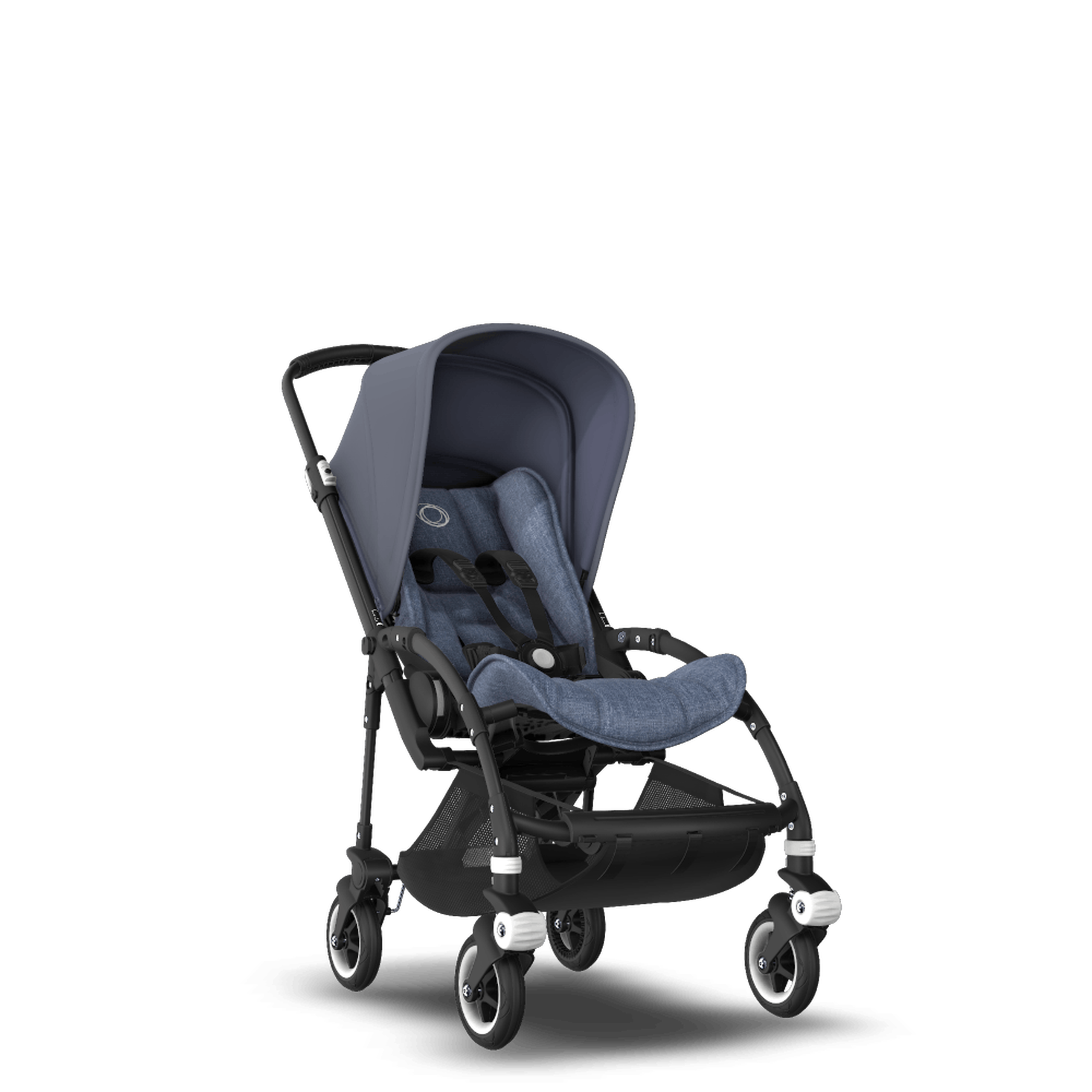 PP Bugaboo Bee 5 seat stroller steel blue sun canopy, blue melange fabrics, black base - Thumbnail Slide 2 of 6