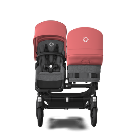 Bugaboo Donkey 5 Duo bassinet and seat stroller black base, grey mélange fabrics, sunrise red sun canopy - view 2